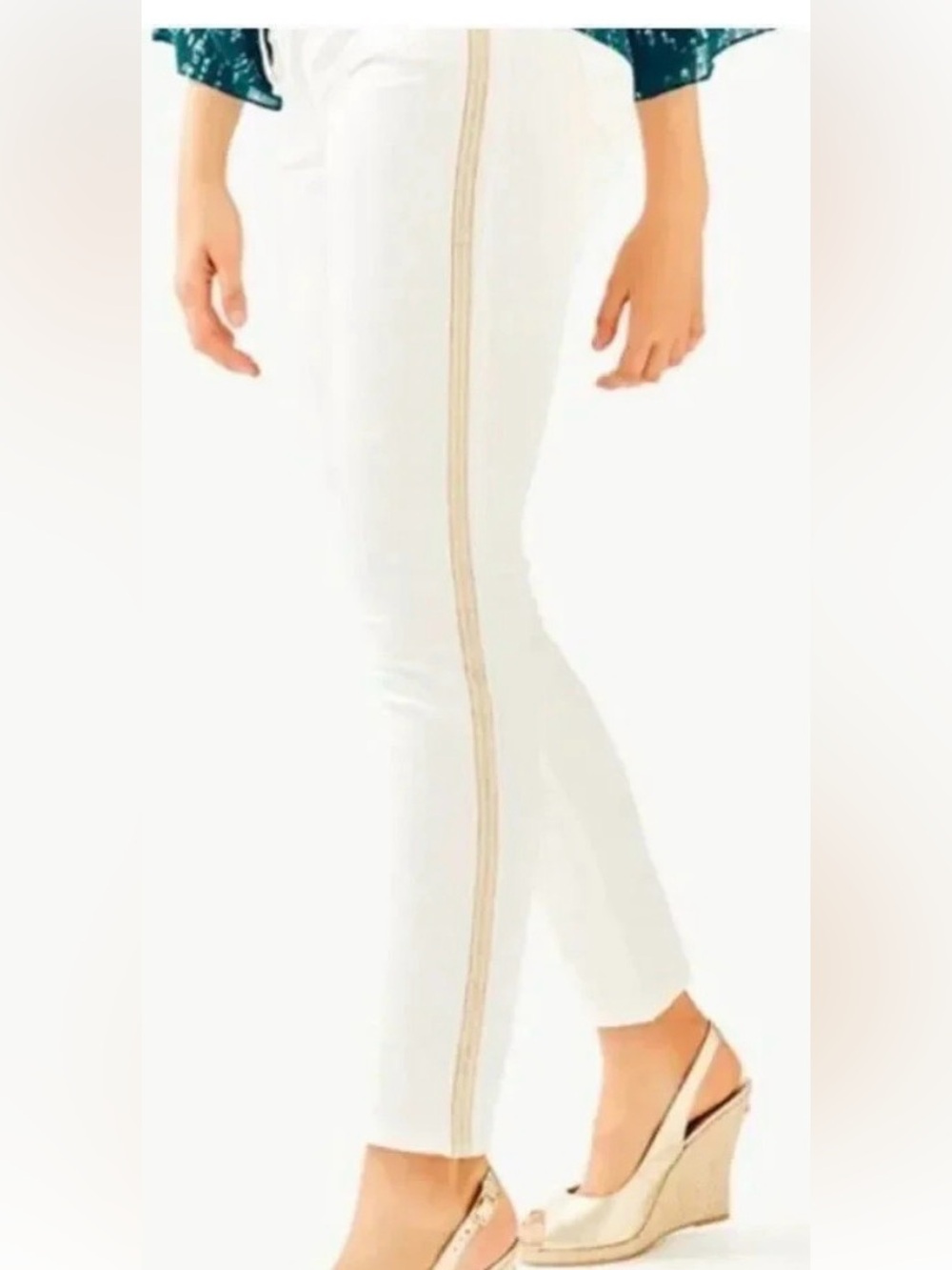 Lilly Pulitzer White soft  Skinny Jeans with Side gold detailing size 6